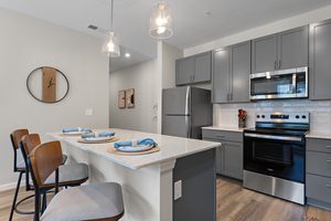 White kitchen with gray cabinets